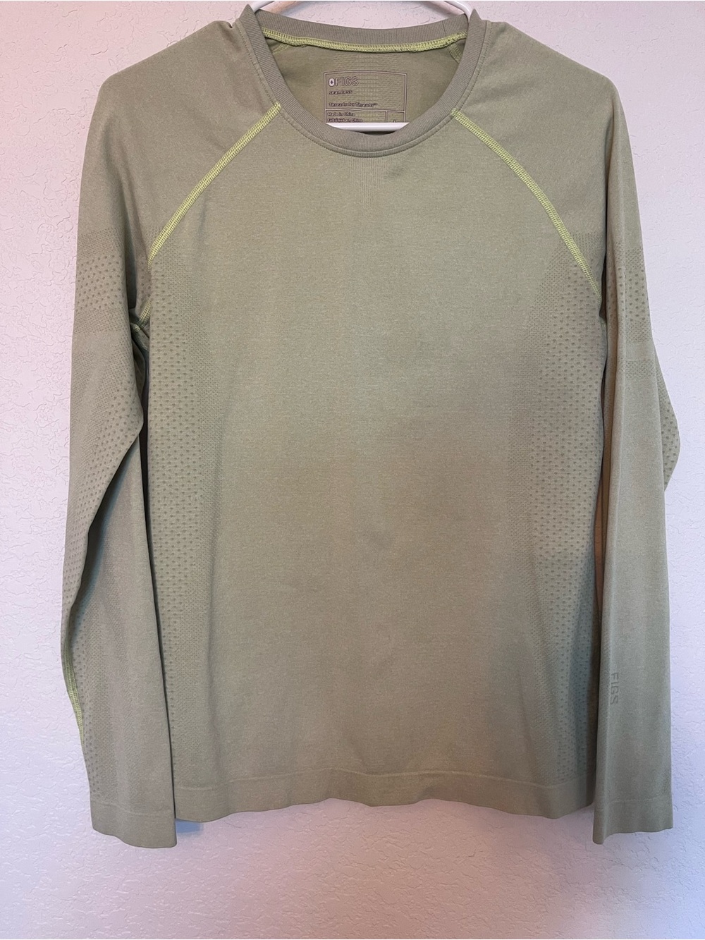 Figs Long Sleeve Top in Sage Green with Lime Stitching